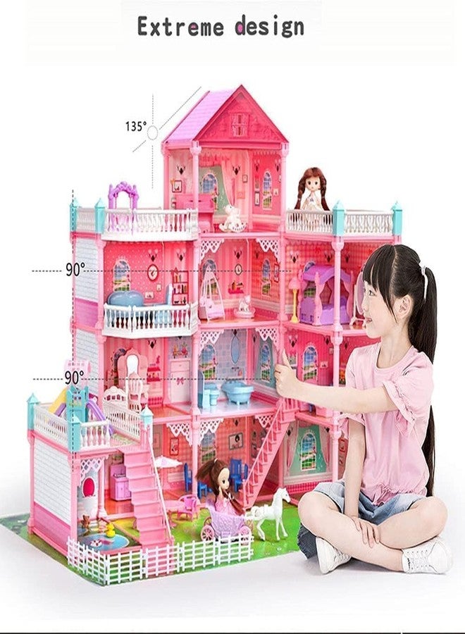 RABJET بيت الدمى رابجيت، 4 طوابق و11 غرفة، ألعاب للبنات، بيت لعب مع دميتين، سقف مضيء، إكسسوارات، أثاث، هدية مثالية للعب التخيلي للفتيات من عمر 3 إلى 12 سنة، متعدد الألوان - Image 2